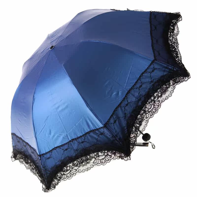 藍色拱形公主傘優雅蕾絲三折折疊女防曬黑膠彩膠太陽傘遮陽晴雨傘在類目 居家日用, 傘/雨具/防雨/防潮, 傘中 - 來自Buy2taobao.com提供專業的淘寶代購服務