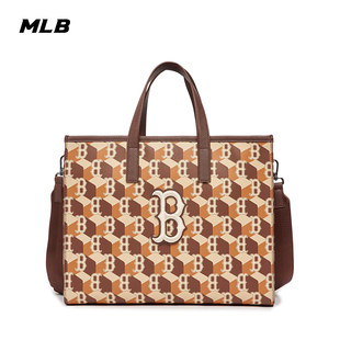 MLB韩国男女复古几何老花休闲运动拎包老花托特包大号3AORM042N