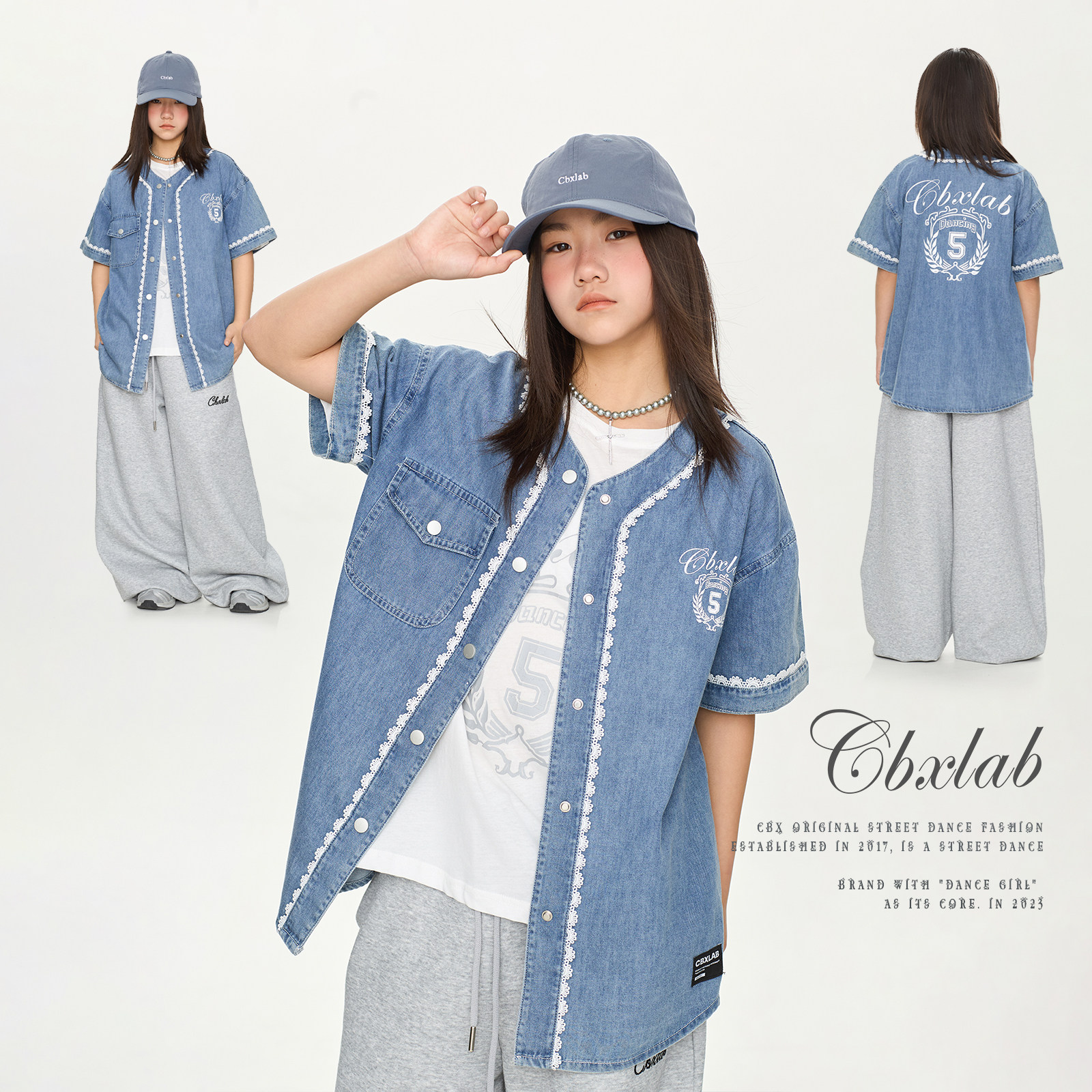 CBXLAB儿童水洗蕾丝边牛仔棒球服图片
