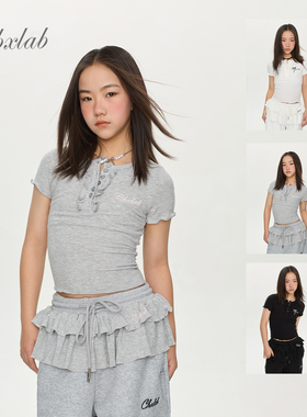 CBXLAB儿童街舞潮牌木耳边甜酷修身爵士短袖嘻哈美式夏季透气T恤