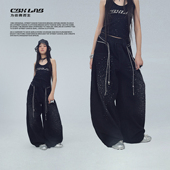 CBXLAB儿童街舞潮牌黑色烫钻亮闪牛仔裤 美式 复古JAZZ嘻哈要运动潮