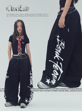 CBXLAB儿童街舞潮牌黑色哥特风印花爵士舞亲肤长裤美式嘻哈运动潮