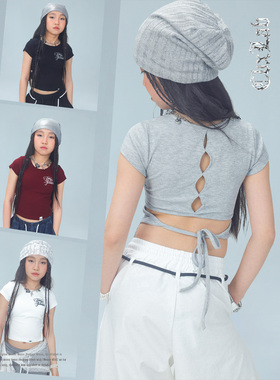 CBXLAB儿童街舞潮牌多色背后镂空爵士舞短袖上衣欧美辣妹运动JAZZ