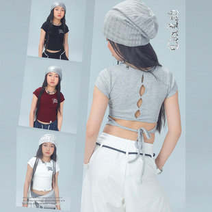 CBXLAB儿童街舞潮牌多色背后镂空爵士舞短袖 上衣欧美辣妹运动JAZZ