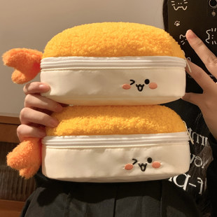 毛绒炸虾高颜值笔袋女生2026新款文具铅笔盒女孩小学生小众不撞款