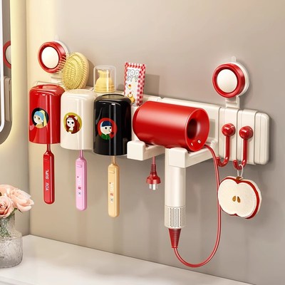 吸盘牙刷置物架2025年新款卫生间壁挂式免打孔吹风机支架洗漱杯架