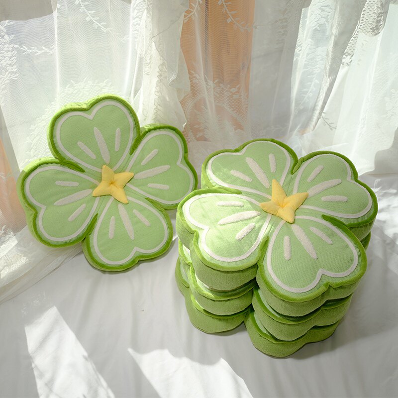 绿色四叶草毛绒玩具抱枕带毯子沙发装饰靠垫植物靠枕毛绒休闲毯