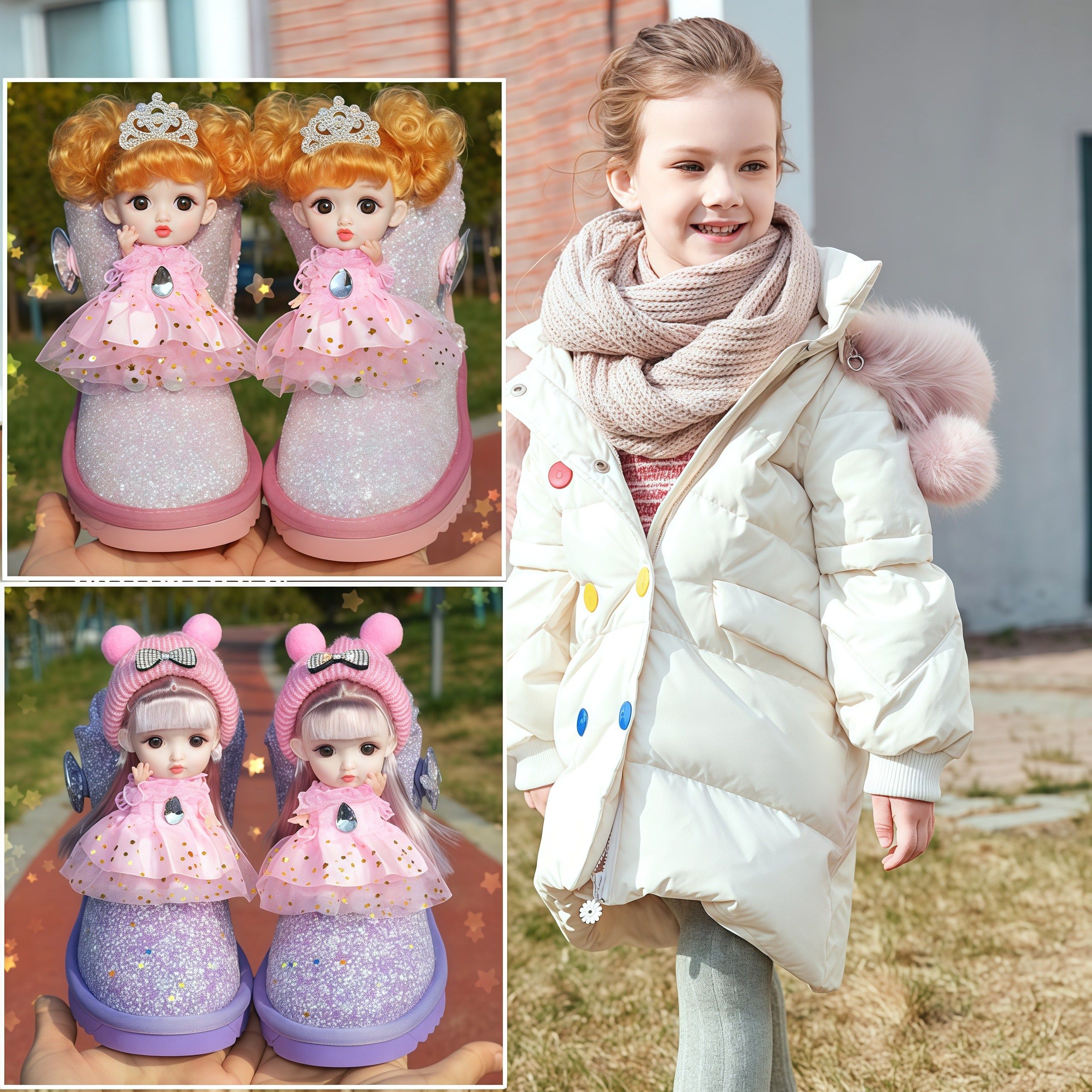 女童雪地靴小公主亮晶晶闪灯棉靴冬季保暖皮靴幼儿园儿童雪地靴
