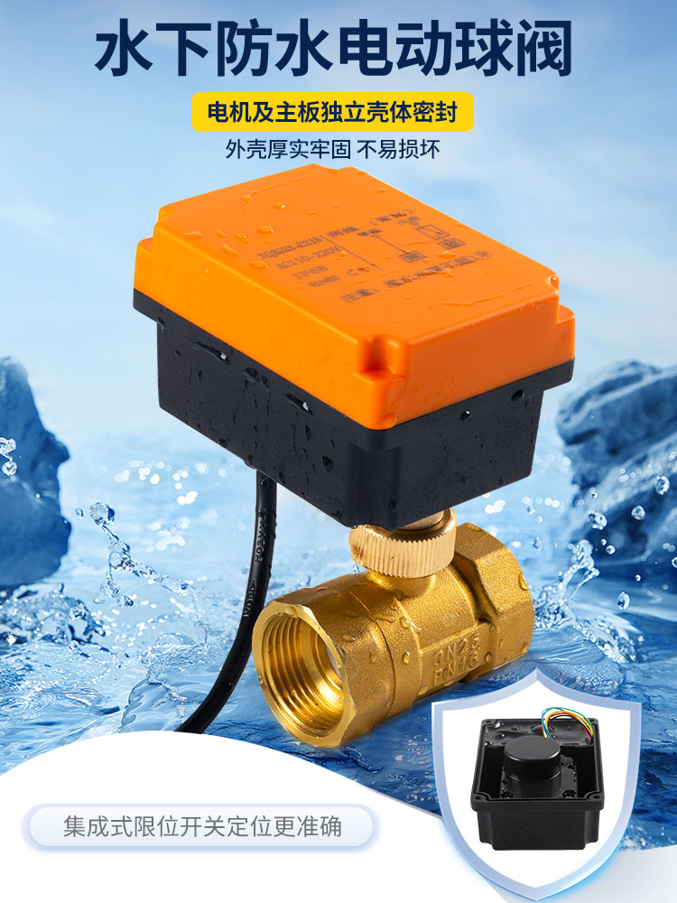 防水电动二通球阀220v24v12v黄铜丝扣管道控制开关阀门微型电动阀