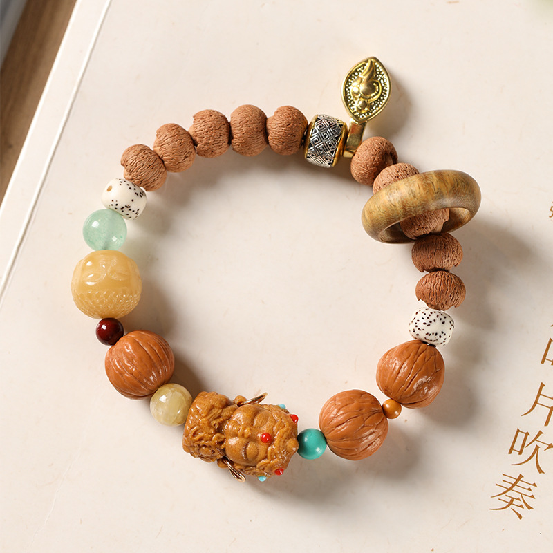野生猴头DIY拼莲花菩提子多宝单圈手链配芭比檀香绿度母跑环手串