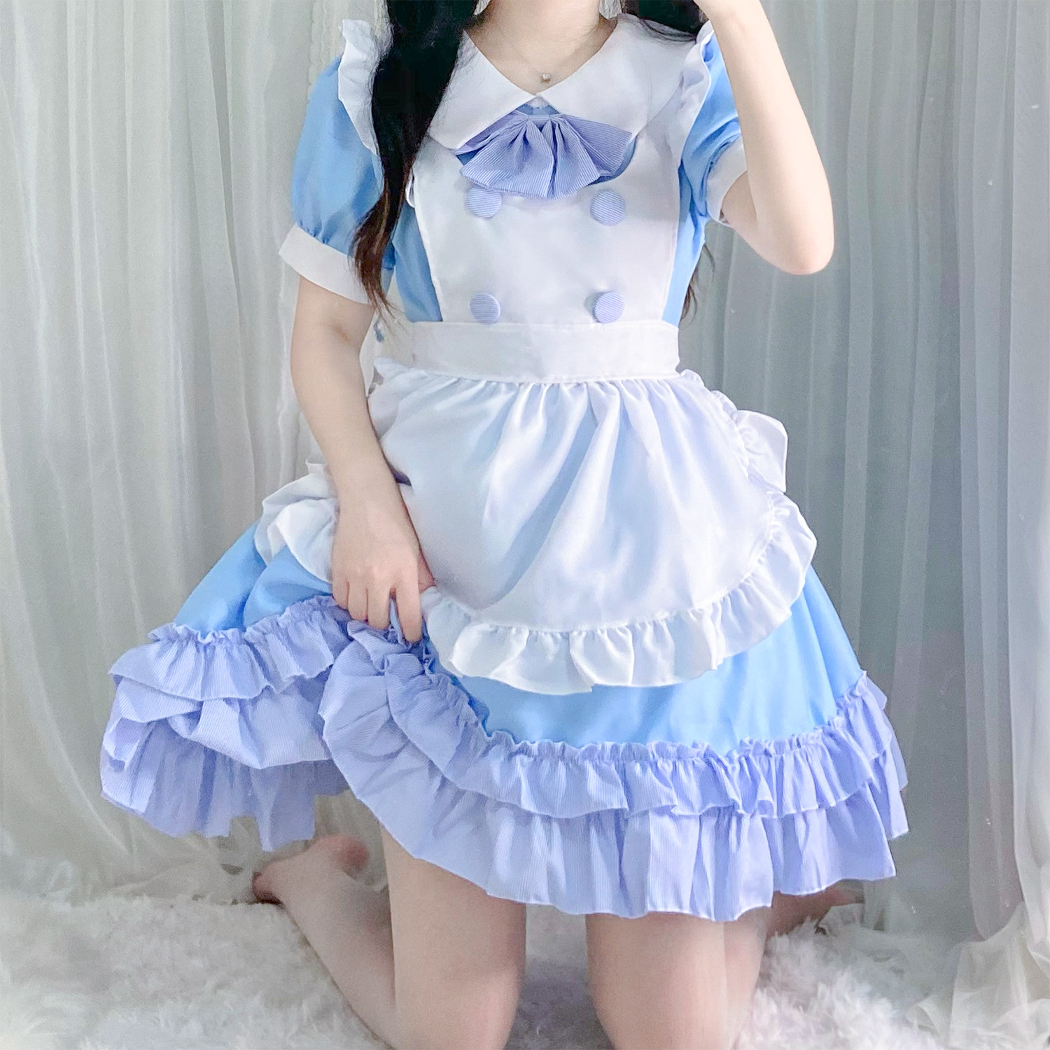 Lolita连衣裙Cosplay动漫服装洛丽塔软妹日系可爱蓝白女仆