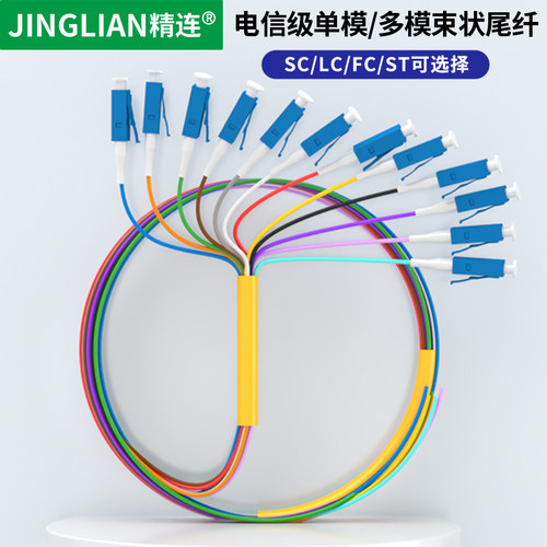 精连12芯束状尾纤单模尾纤SC/LC/FC/ST方头圆口束装光纤跳线束状终端盒配线架内部熔接线电信级