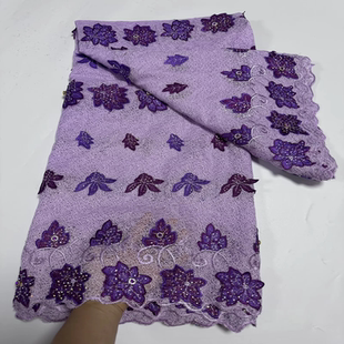 紫色乱网水溶蕾丝刺绣网纱烫钻绣花面料高端礼服连衣裙布料lace