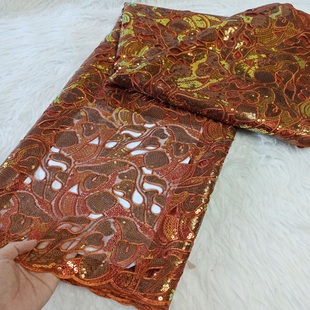 热销双层蕾丝网布割洞亮片非洲服装 跨境非洲新款 礼服面料厂家直销