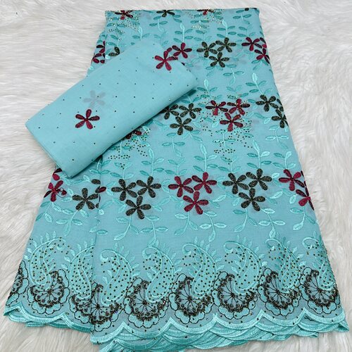 非洲新款棉布刺绣精美绣花烫钻面料African swiss cotton lace