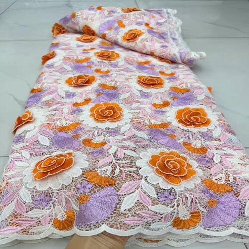 重工立体绣花蕾丝面料网纱多色盘带高端婚纱礼服布料guipure lace