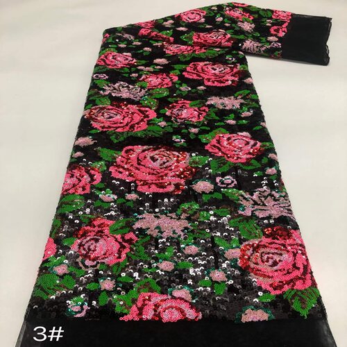 奢华重工亮片刺绣玫瑰花面料网纱珠片礼服裙服装布料sequins lace