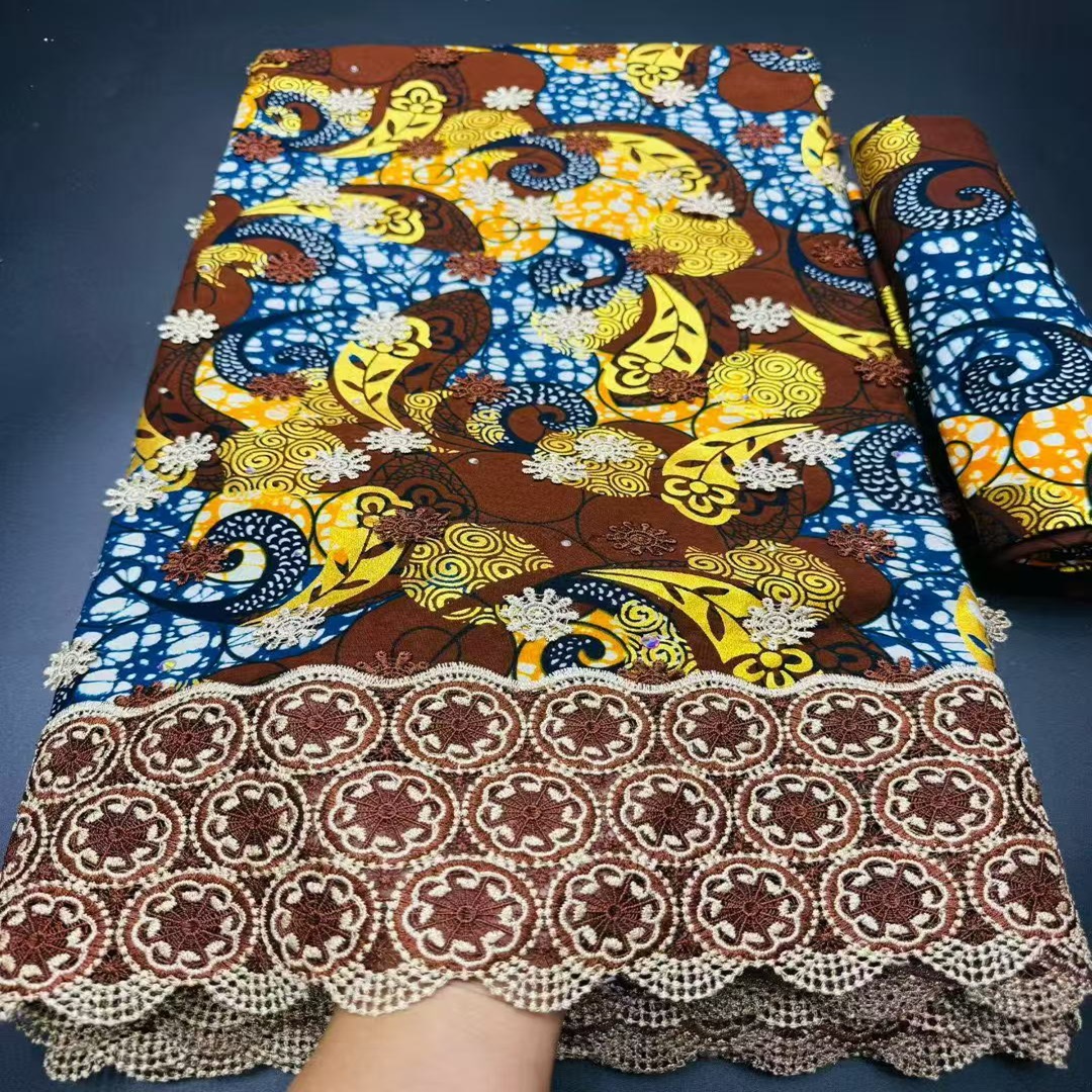 非洲色彩鲜艳精美棉布蕾丝花边面料民族风礼服连衣裙布料4+2码