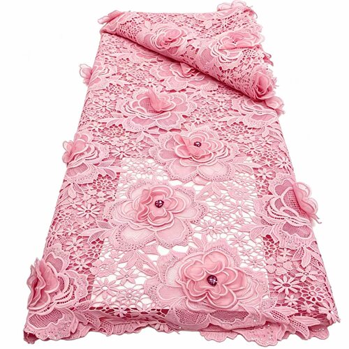新款立体花朵烫钻绣花蕾丝面料网纱婚纱礼服高端布料guipure lace