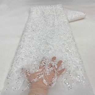 重工珠管绣蕾丝面料亮片婚纱礼服时装 lace DIY手工布料厂家beads