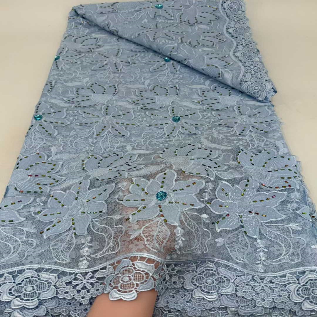 高档蕾丝底激光刺绣花长条钻花边面料非洲婚纱礼服连衣裙布料批发