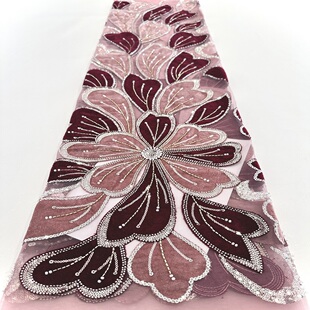 双色激光绒布长管珠米珠玻璃泡珠亮片绣花蕾丝面料高端礼服布料