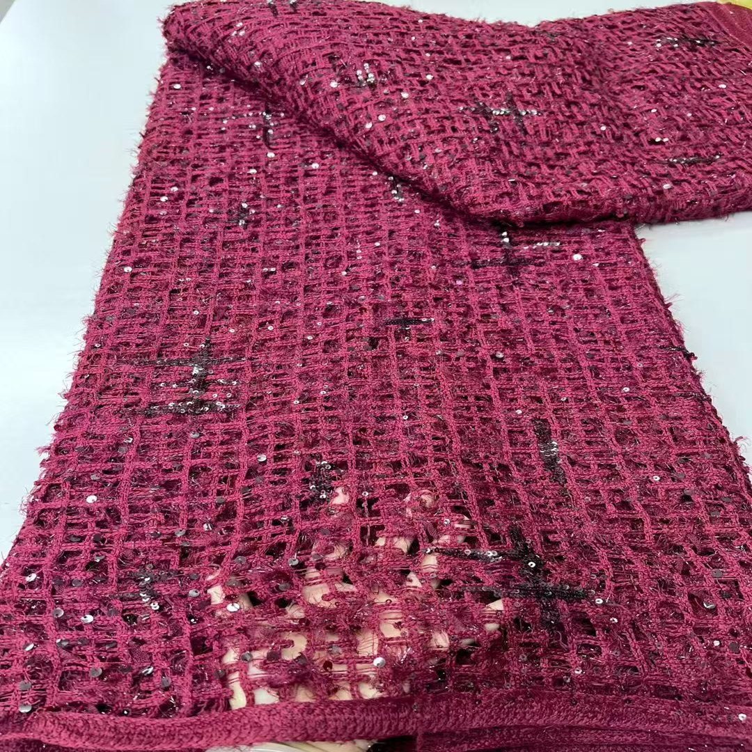 新款重工绳绣亮片绣面料手工刺绣时装礼服连衣裙设计师布料lace