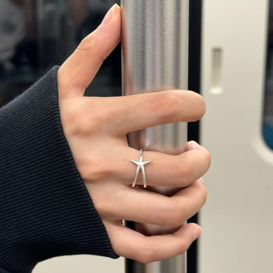 蒂奇S925纯银韩国ins海星戒指女小众设计冷淡风星形哑光食指戒潮