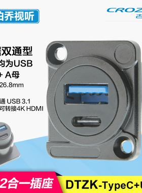 DTZK-TypeC+USB二合一A口+C口双通对接D型插座机柜面板安装双通道