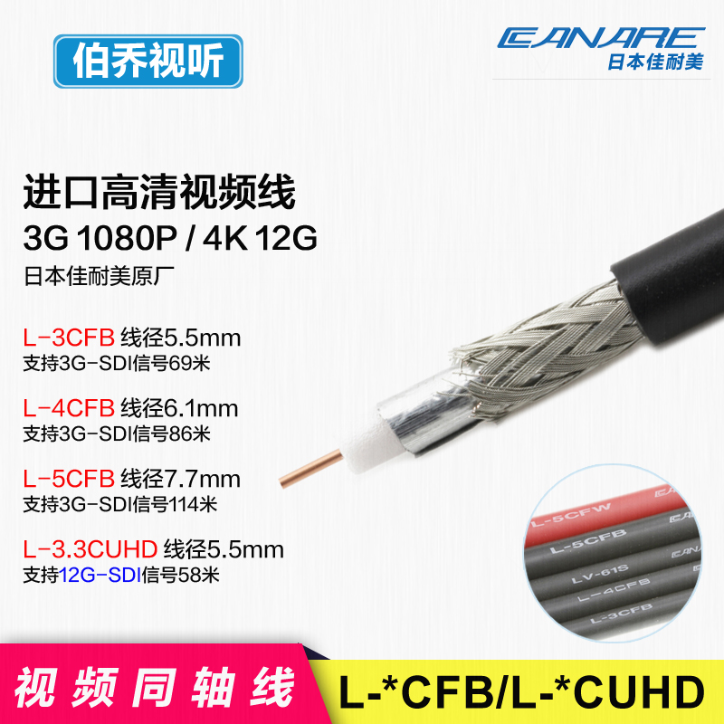 佳耐美canare高清3G4K同轴视频线