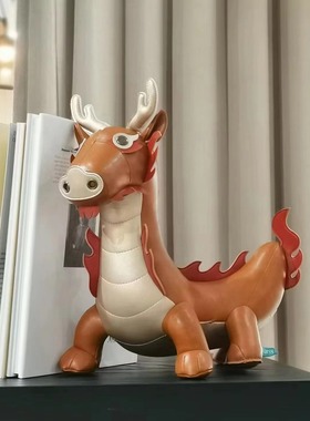 zuny台湾手工皮质动物摆件简约设计生肖龙 书挡门挡 新年生日礼物