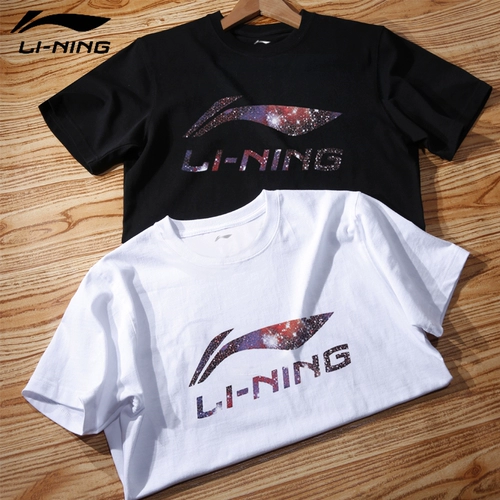 Li Ning, хлопковая дышащая быстросохнущая футболка с коротким рукавом с круглым воротником, спортивный костюм