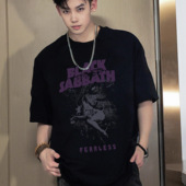 国潮牌美式 重磅上衣TEE 大码 暗黑印花宽松纯棉短袖 t恤男生夏季