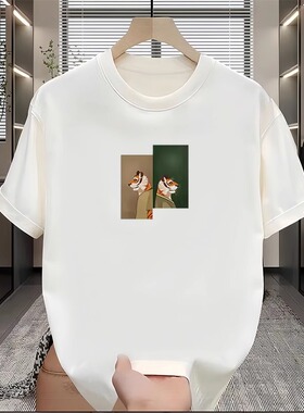 国潮白色短袖t恤男夏季新款纯棉情侣装薄款半袖体恤上衣