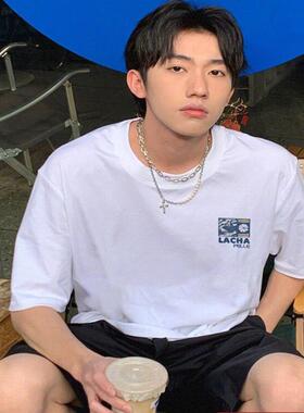 2025新款夏季宽松白色纯棉内搭t恤美式重磅上衣潮