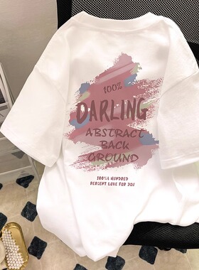 ins潮牌情侣休闲重磅纯棉T恤男女夏季设计感字母大码宽松短袖上衣