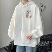 卡通情侣重磅大码 日系连帽卫衣男2024新款 秋冬款 白色加绒加厚上衣
