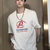 t恤男夏季 潮牌美式 字母印花纯棉短袖 重磅宽松oversize上衣TEE