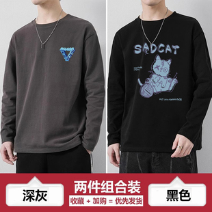 美式卫衣男2024新款秋季个性小众潮牌打底衫宽松大码圆领男款上衣