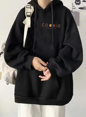 黑色卫衣潮牌男士2024新款秋冬季美式重磅大码加绒连帽上衣外套衫