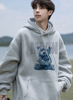 美式重磅浅灰色卫衣男连帽2025新款长袖设计感秋冬季加绒加厚帽衫