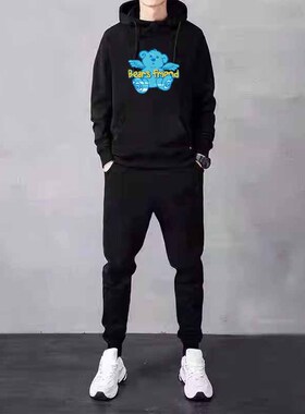 重磅连帽卫衣男生秋冬款潮牌痞帅美式小众男款酷帅穿搭套装一整套