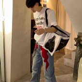 245g白色短袖 宽松青少年上衣ins 重磅半袖 t恤男生潮牌潮流夏季 美式