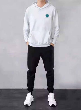 卫衣男秋冬款2024新款男装套装冬季加绒连帽外套休闲长裤潮牌一套