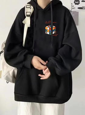 黑色卫衣男款连帽高街2024欧美复古重磅潮牌宽松痞帅外套纯棉百搭