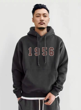 深灰色连帽卫衣男秋冬2024新款宽松休闲潮牌潮流时尚百搭男生外套