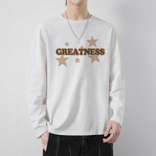 春秋新款潮牌港风圆领薄款上衣男士休闲潮流长袖T恤男款宽松百搭