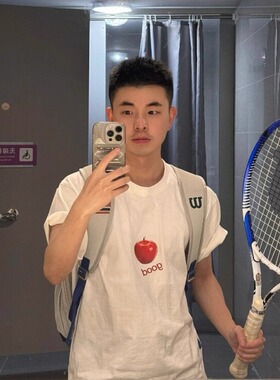 白色纯棉苹果t恤男生短袖美式高街夏季2025新款青少年潮牌上衣tee