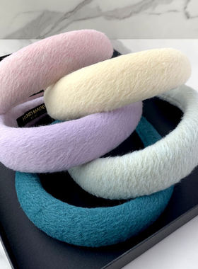 温柔毛绒黄色高颅顶宽发箍紫色厚海绵头箍发饰2025少女甜美头饰女