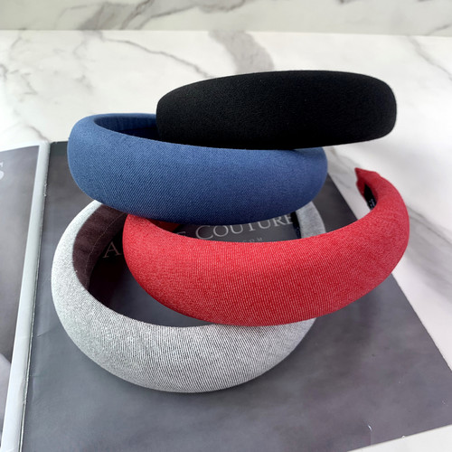 洋气时尚牛仔高颅顶宽边发箍新款